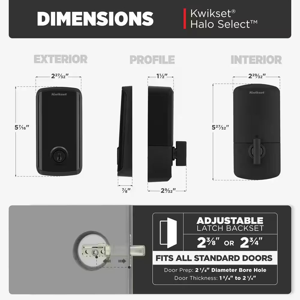 HALO Select Matte Black Wi-Fi Electronic Smart Lock Deadbolt with San Clemente Handleset Halifax Handle Combo Pack