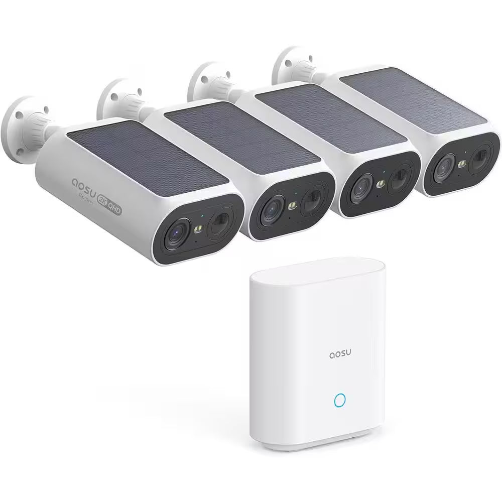 Solar Panel Built-In Smart Security Camera Kit-3Mp and Cross Camera Track with 32GB Storage Home Base, No Monthly Fee