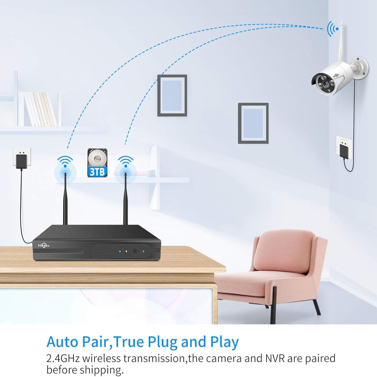 2K Wireless Security Camera System, 10CH NVR Kit,8Pcs 3MP Wifi Surveillance Cameras for Home Indoor/Outdoor Use,Night Vision,Waterproof, Motion Detection, 3TB Hard Drive and DC Power Included