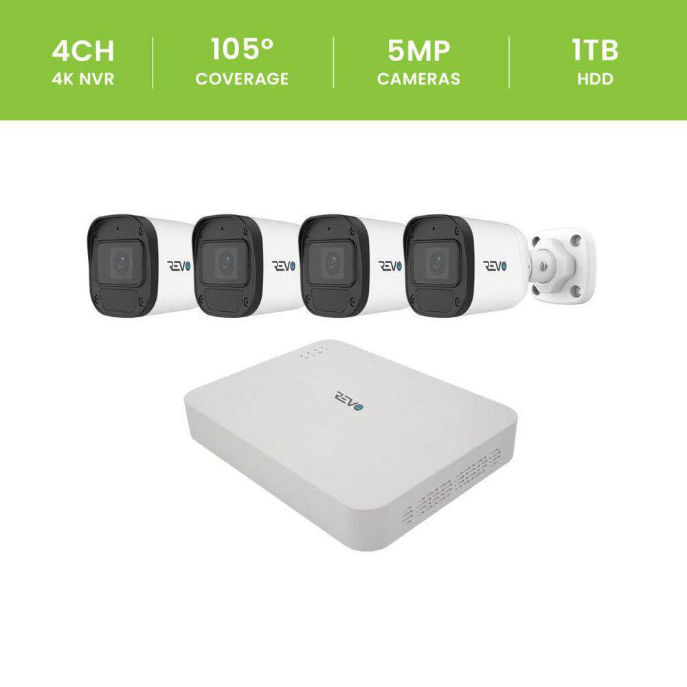 ULTRA BLUE SERIES 4K 4 Channel Wired Poe NVR Smart Security Camera System with 1TB HDD & 4 X 5 Megapixel Bullet Cameras