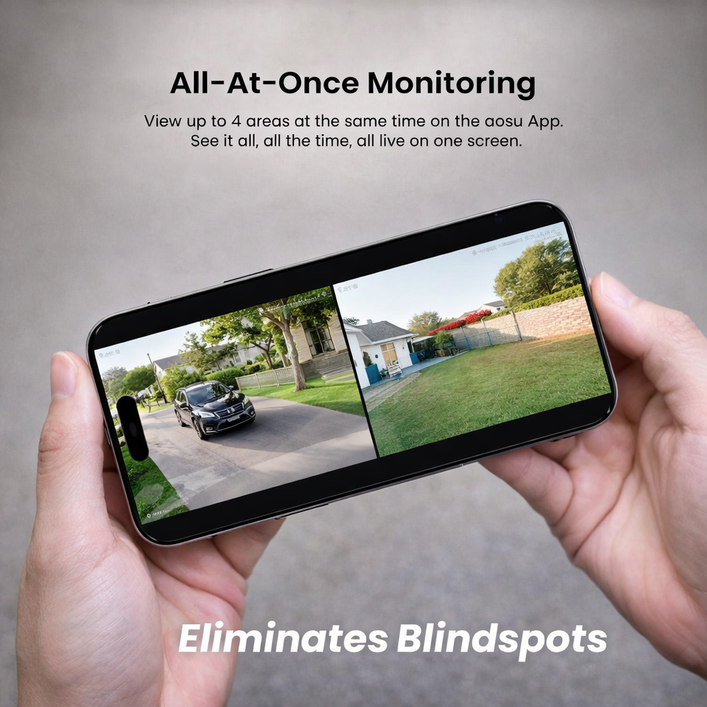 Solar Panel Built-In Smart Security Camera Kit-3Mp and Cross Camera Track with 32GB Storage Home Base, No Monthly Fee