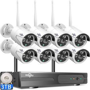 2K Wireless Security Camera System, 10CH NVR Kit,8Pcs 3MP Wifi Surveillance Cameras for Home Indoor/Outdoor Use,Night Vision,Waterproof, Motion Detection, 3TB Hard Drive and DC Power Included